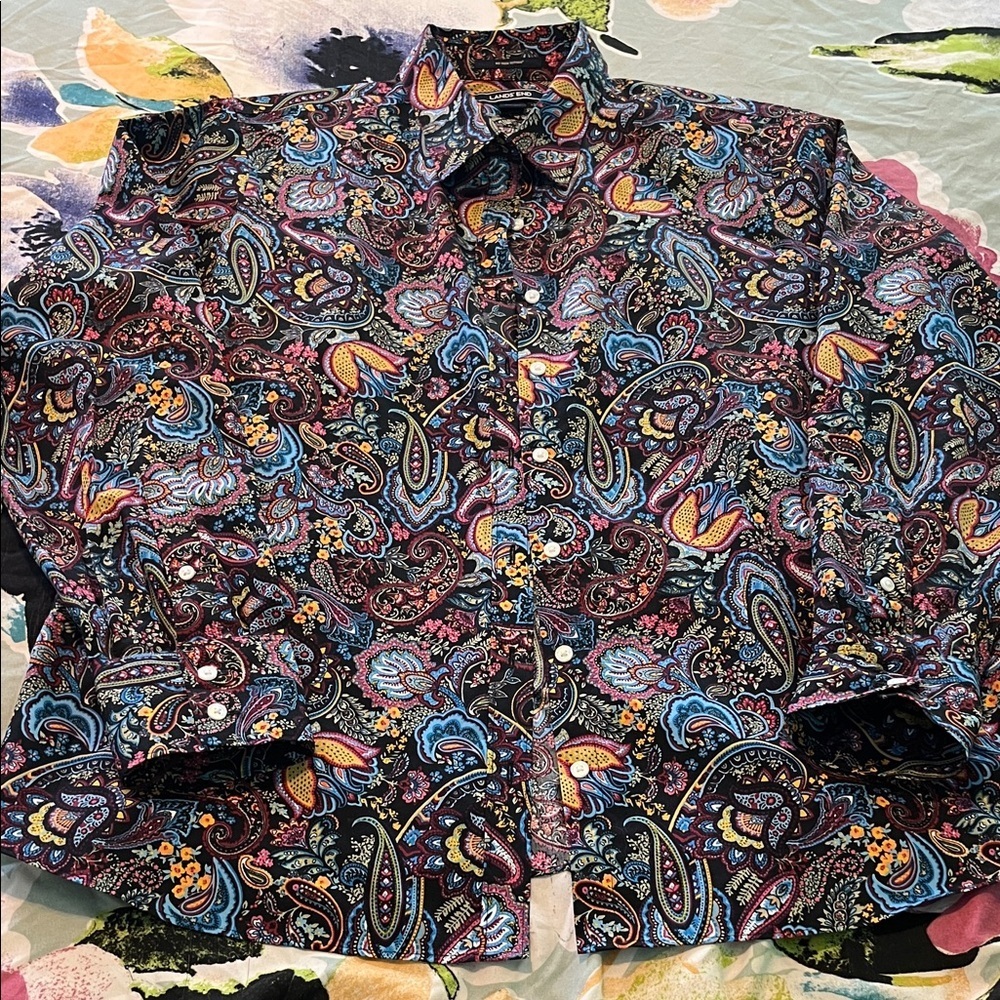 Lands End bright and colorful paisley blouse new
